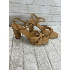 Anne Klein Beige  Platform Block Heel Sandals Open Toe Ankle Strap Size 9.5